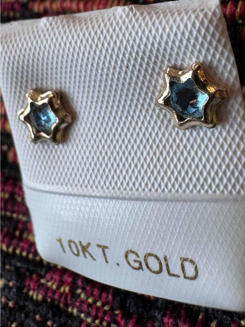 10K Gold Star Stud Earrings with Blue Stone